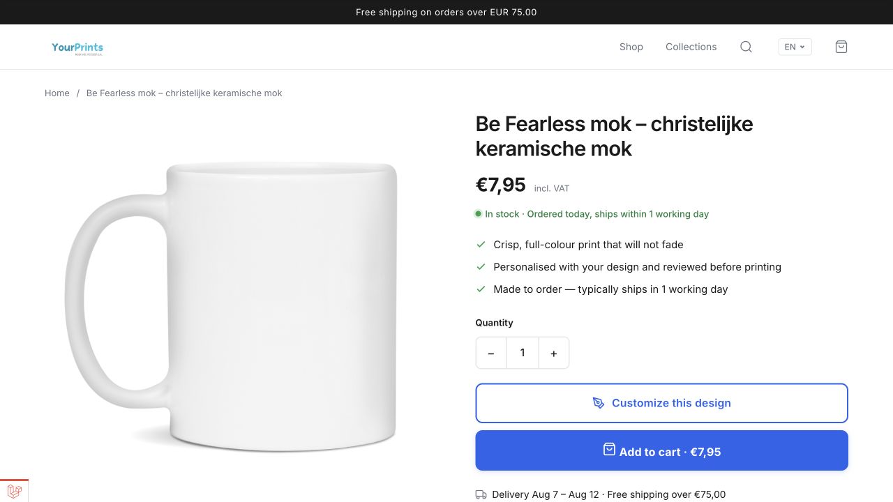 A branded storefront product page created with Muglaunch